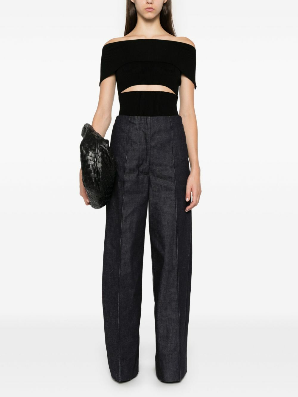 Peter Do Blue Pintucked Wide-Leg Jeans
