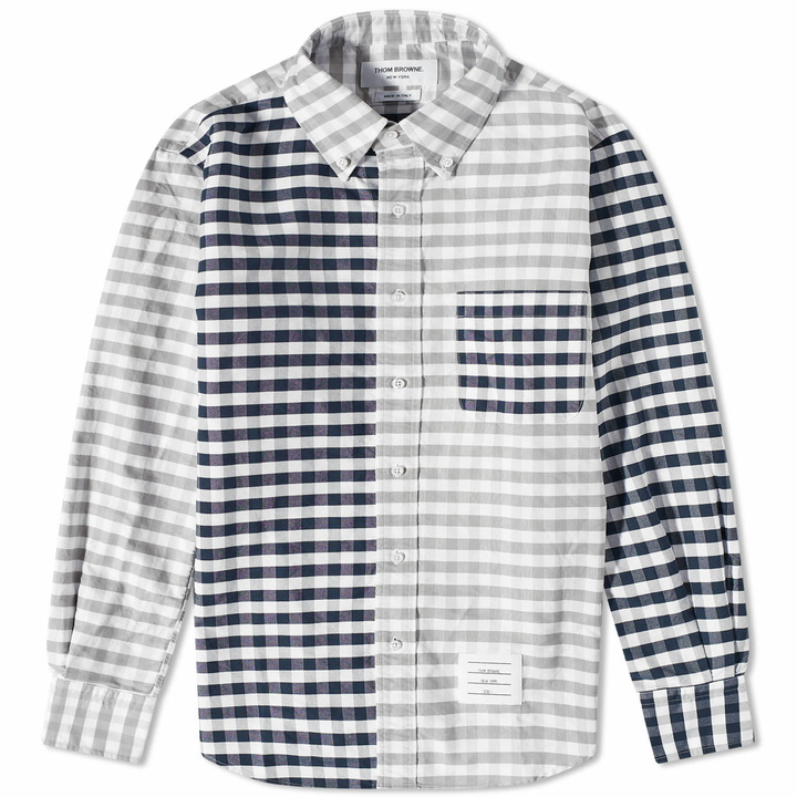 Photo: Thom Browne Men's Funmix Gingham Check Oxford Shirt in Medium Grey