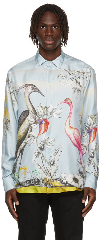 Photo: Etro Blue Silk Heron Print Shirt