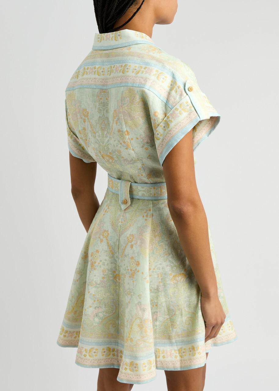 Zimmermann Acacia Printed Linen Mini Shirt Dress