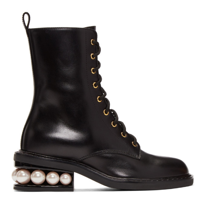 Nicholas Kirkwood Pearlogy Leather Combat Boots in Black