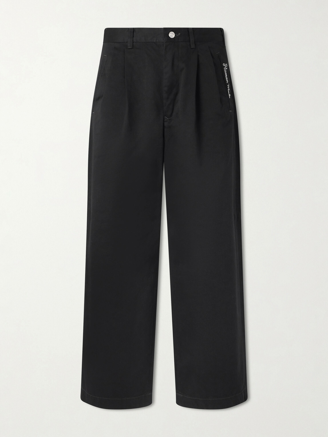 Human Made - Wide-Leg Logo-Embroidered Pleated Cotton-Twill Chinos - Black