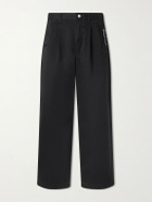 Human Made - Wide-Leg Logo-Embroidered Pleated Cotton-Twill Chinos - Black