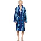 Versace Blue Striped Cotton-Terry Jacquard Bathrobe