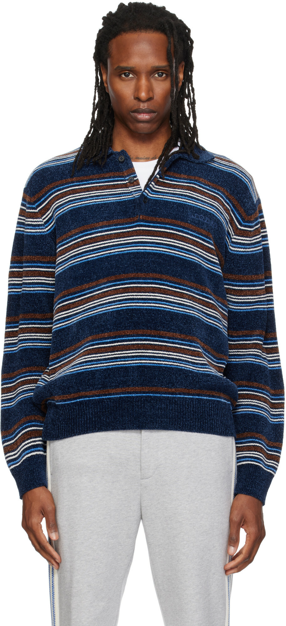 Solid Homme Navy Striped Polo