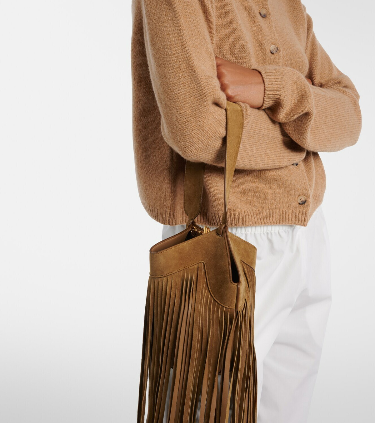 Khaite Lotus Nano fringed suede tote bag