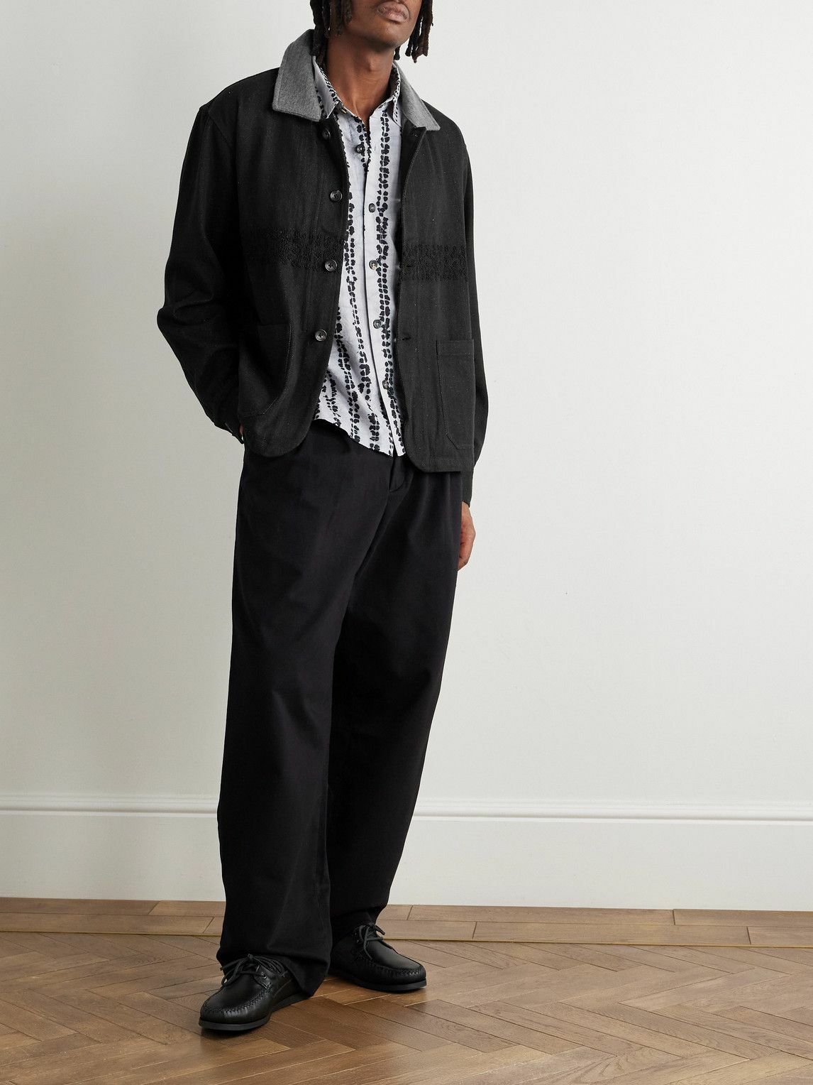 Kartik Research - Embroidered Felt-Trimmed Denim Jacket - Black