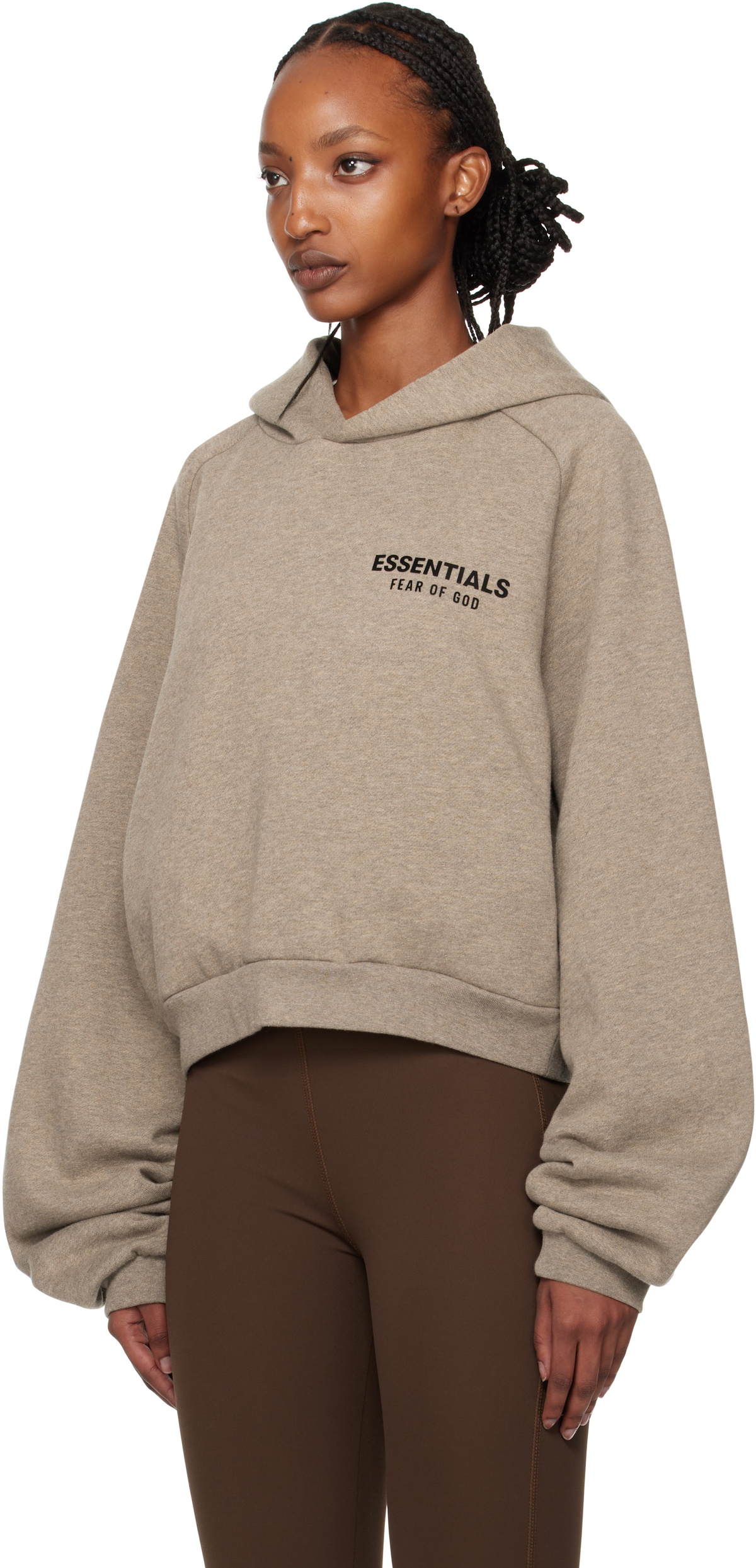 Fear of God ESSENTIALS Gray Fleece Cropped Hoodie Fear Of God