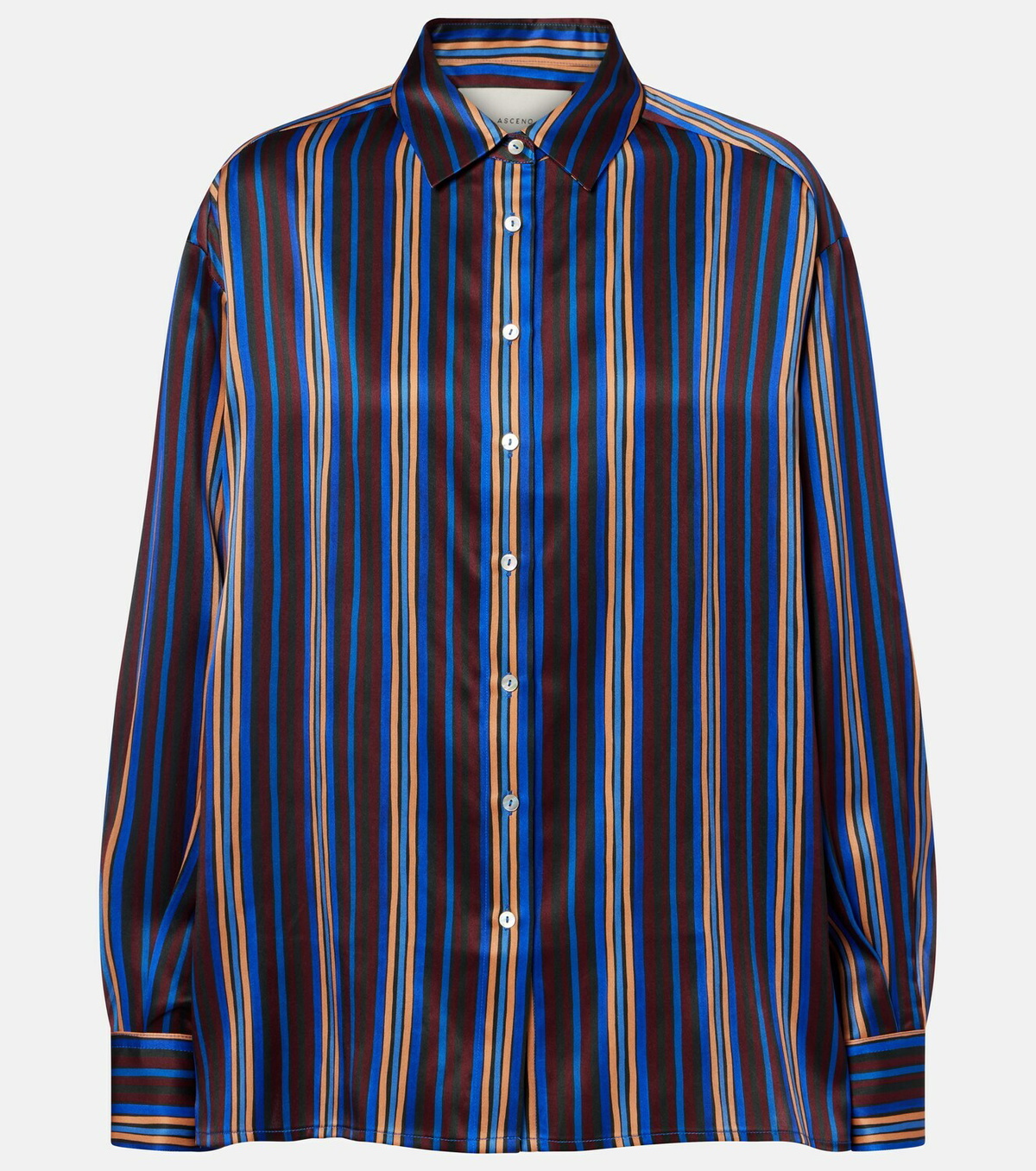 Asceno Maya striped silk charmeuse pajama shirt