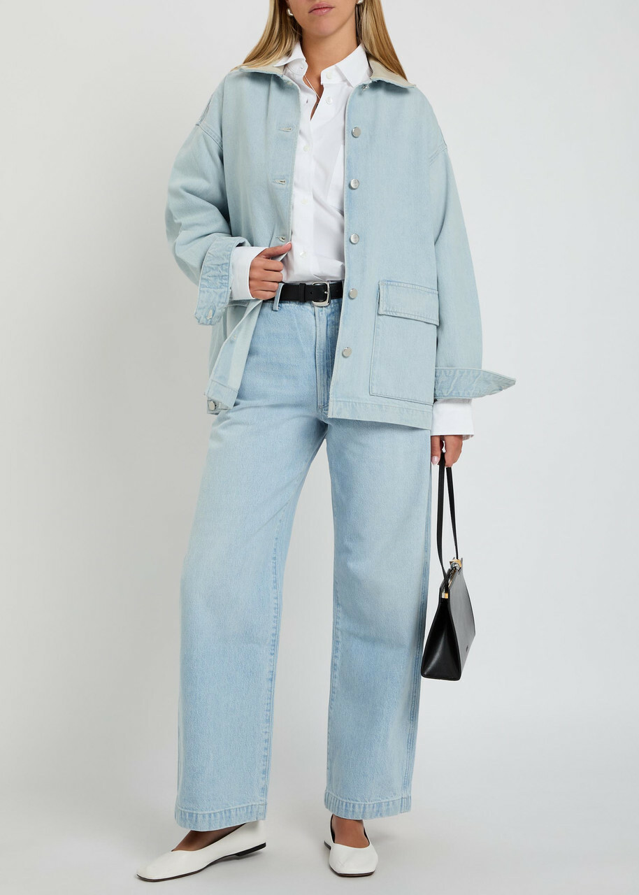 Agolde X Maria Mcmanus Leather-trim Denim Jacket Light Blue