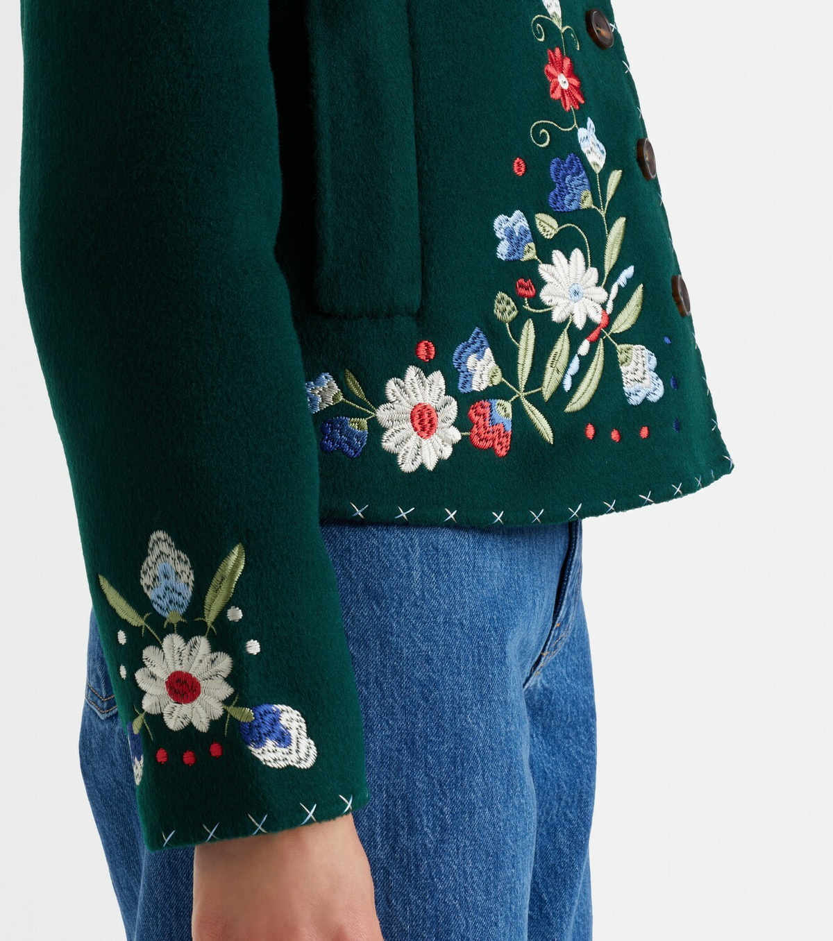 Rixo Jude embroidered floral wool-blend jacket