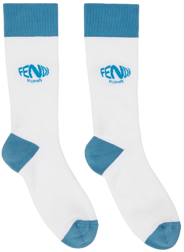 Photo: Fendi White & Blue Fish-Eye Logo Socks