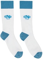 Fendi White & Blue Fish-Eye Logo Socks
