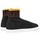 Fendi - Logo-Jacquard Suede-Trimmed Stretch-Knit High-Top Sneakers - Black