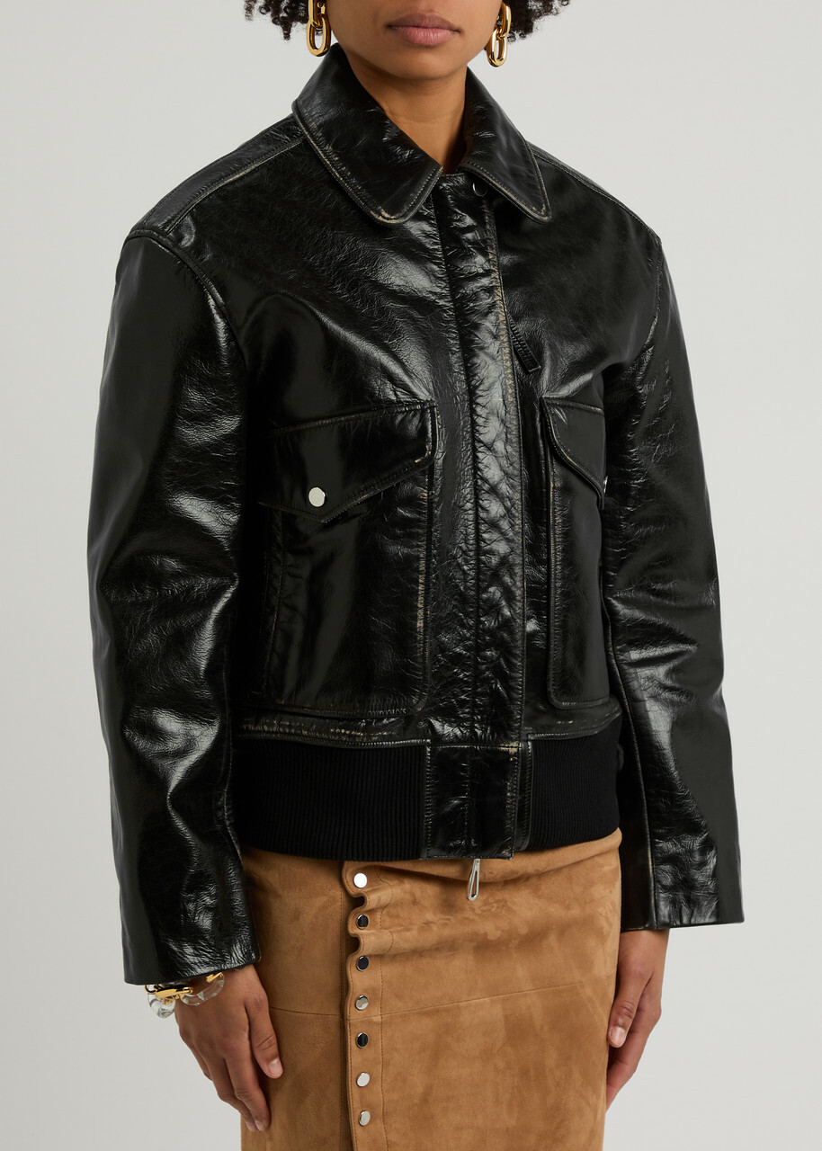Rabanne Leather Bomber Jacket Black