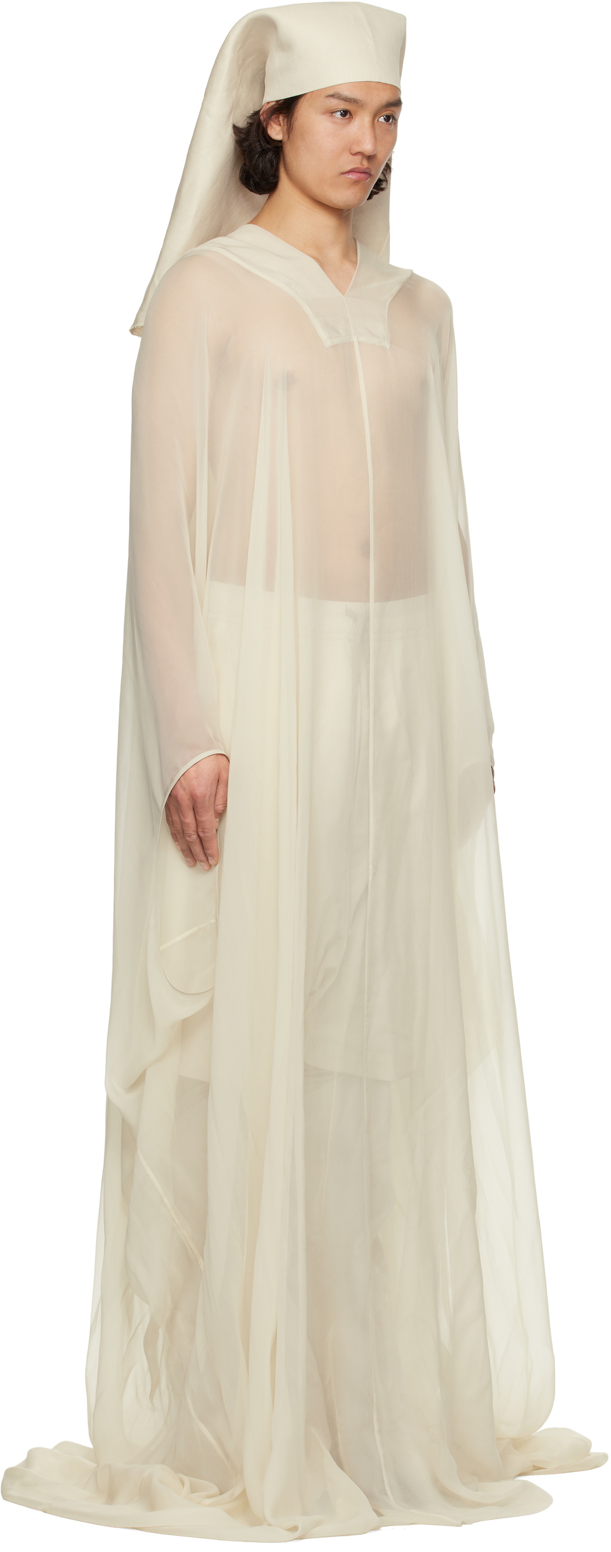 Rick Owens Off-White Hollywood Hooded Kaftan Pullover Coat