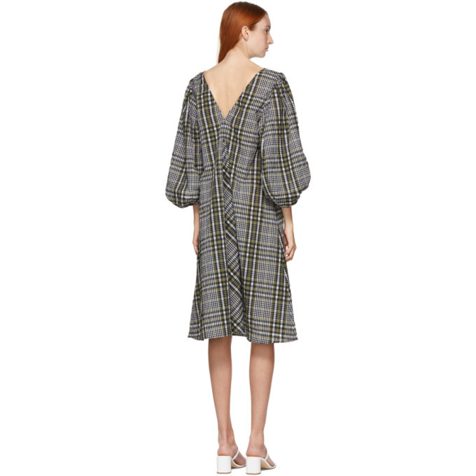 slim fit dress slacks Seersucker Check Gathered U-Neck Midi Dress in Lagoon