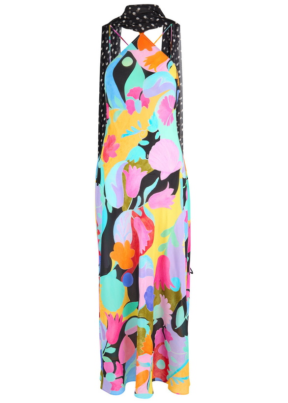 Photo: Rixo Hayley Printed Scarf-effect Silk Midi Dress Multicoloured