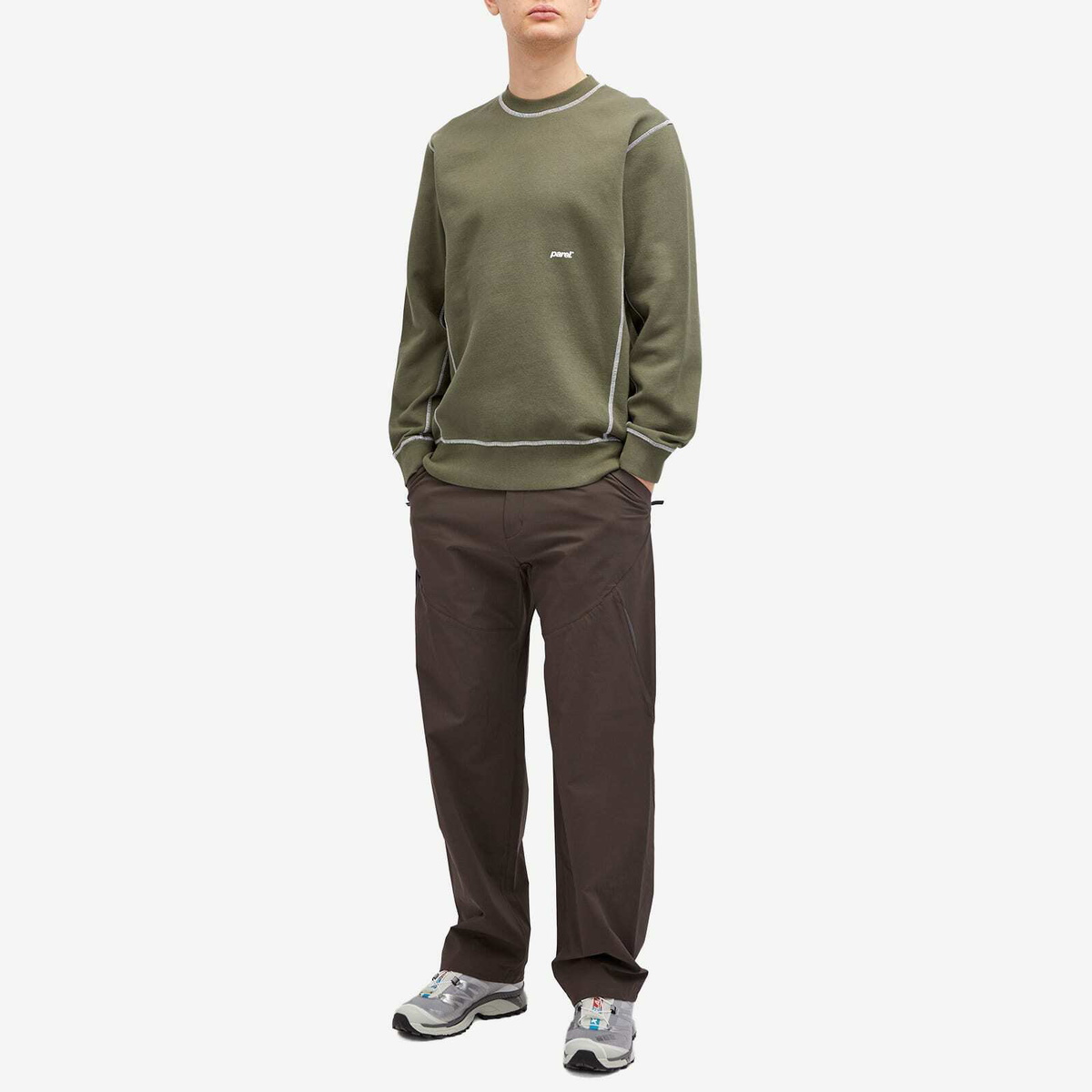 Parel Studios Men's Contrast Crewneck Sweatshirt in Army Green