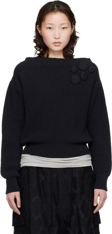 Photo: OPEN YY Navy Badge Applique Knit Pullover Sweater
