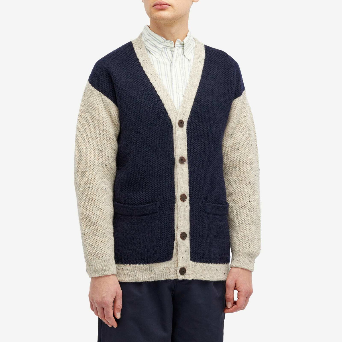 Country Of Origin Men's Regent Panel Knit Cardigan in Navy