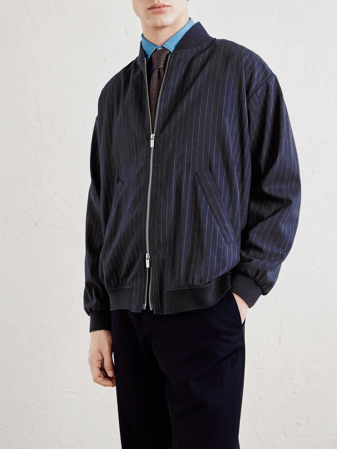 Barena - Gabier Fulgor Striped Wool-Blend Bomber Jacket - Blue