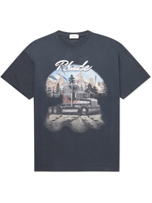 Photo: Rhude - Printed Cotton-Jersey T-Shirt - Blue