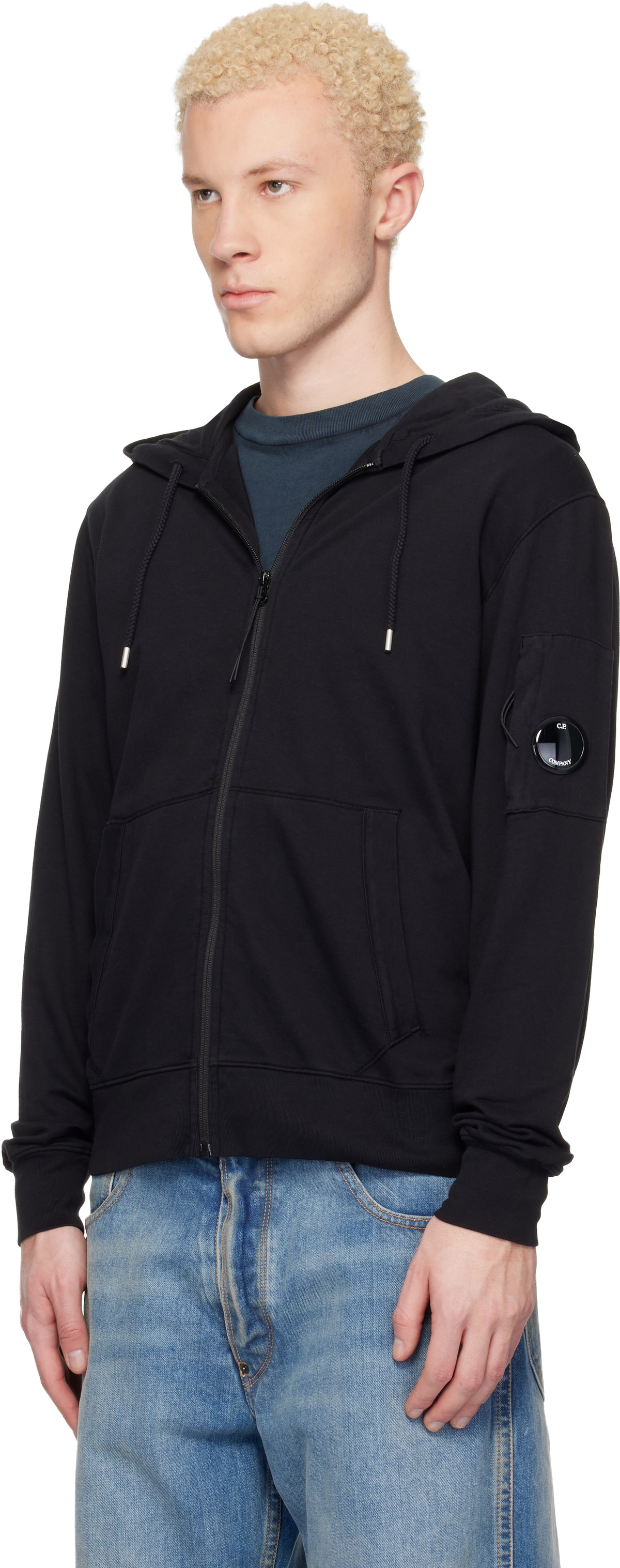 C.P. Company Black Light Fleece Zip Lens Hoodie