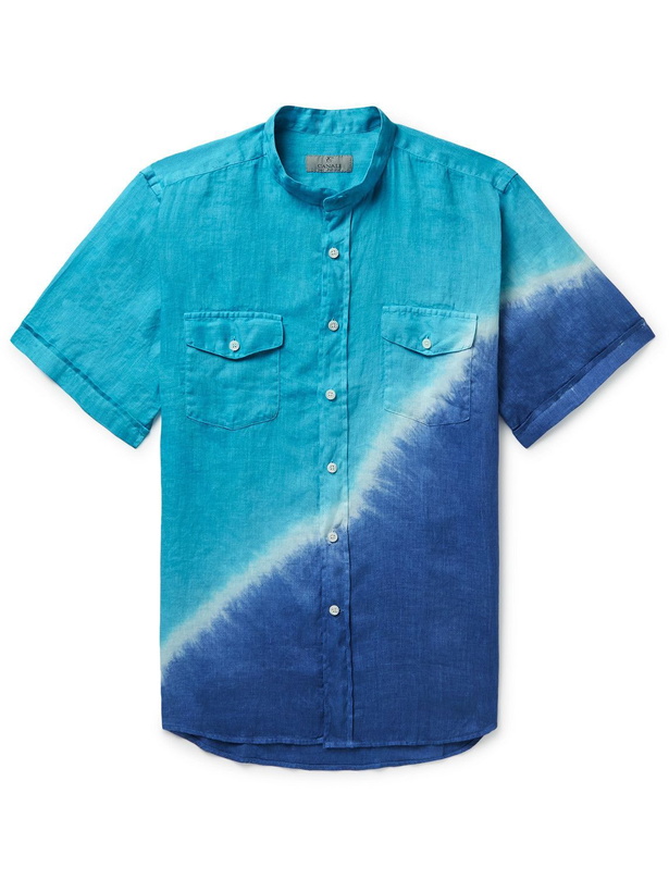 Photo: Canali - Grandad-Collar Tie-Dyed Linen Shirt - Blue