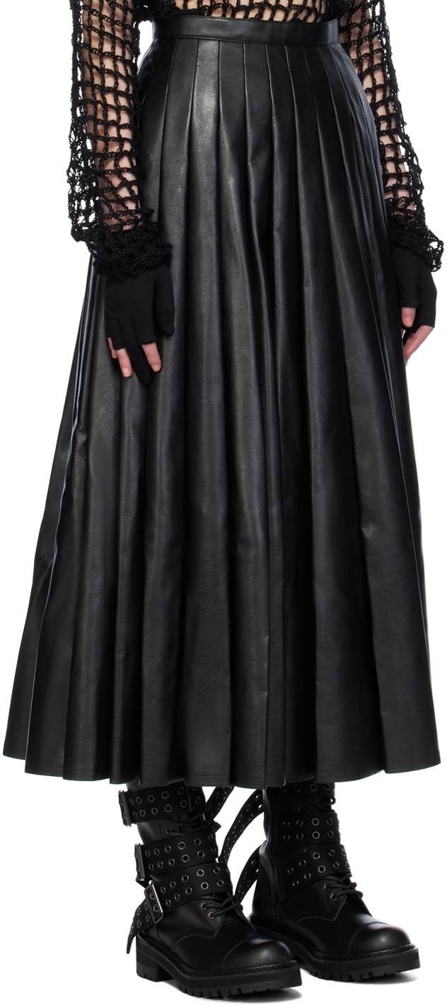 Junya Watanabe Black Pleated Faux-Leather Maxi Skirt Junya
