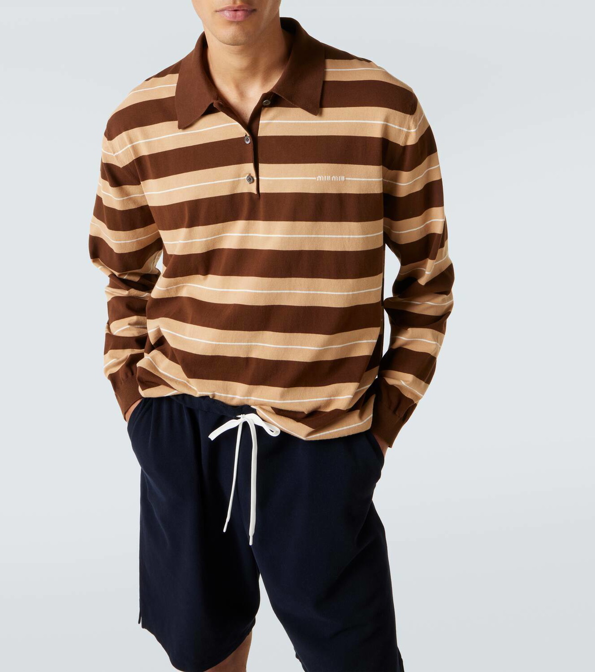 Miu Miu Knitted striped cotton polo sweater