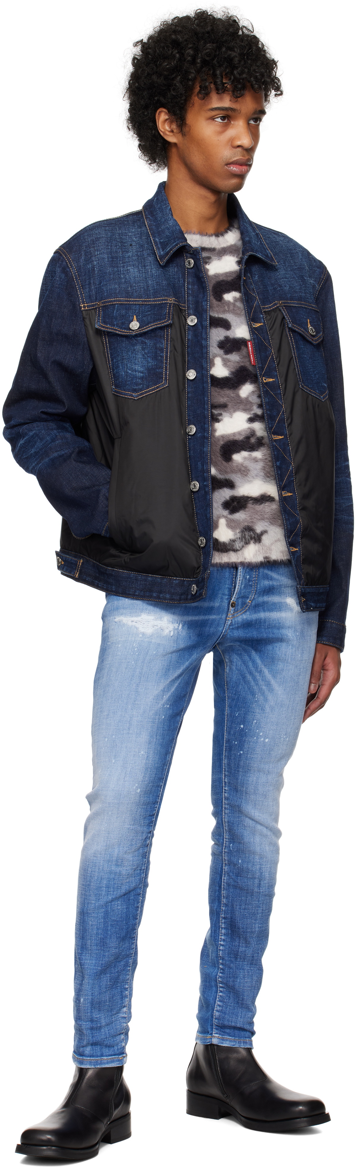Dsquared2 Navy & Black Denim Puffer Jean Jacket