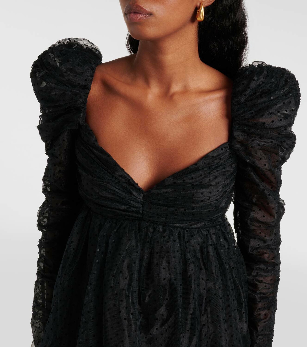 【Zimmermann】Ruched point d'esprit tulle minidress Point d'esprit ruched tulle minidress in black - Zimmermann