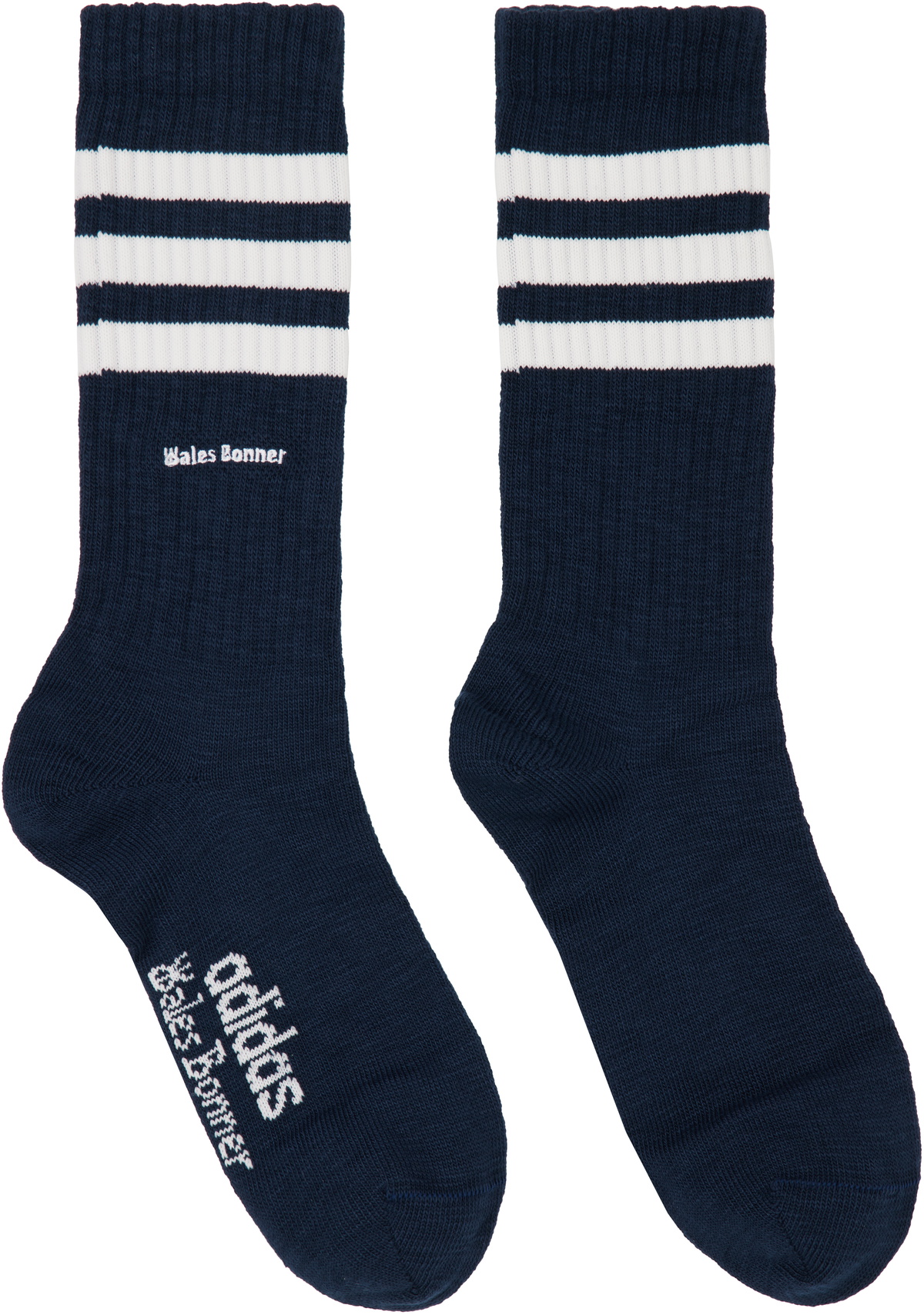 Wales Bonner Two-Pack Off-White & Navy adidas Originals Edition 3-Stripes Socks