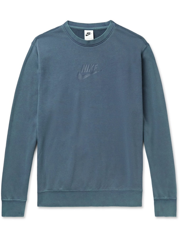 Photo: Nike - Sportswear Club Logo-Print Cotton-Blend Jersey Sweatshirt - Blue