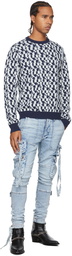 AMIRI Blue & White Jacquard Sweater