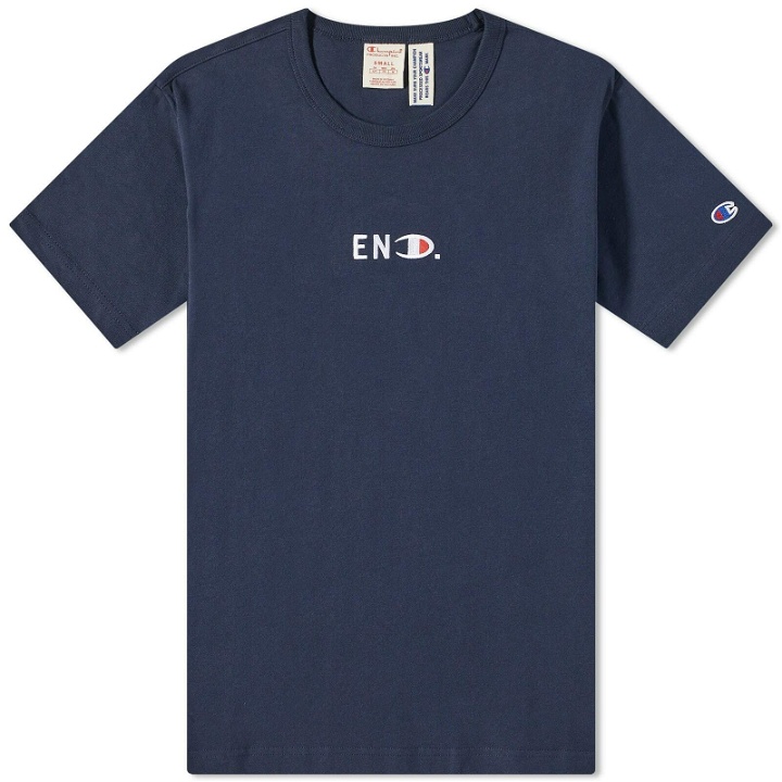 Photo: END. x Champion Reverse Weave T-Shirt in Navy