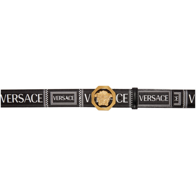 Photo: Versace Black and White Logo Print Belt