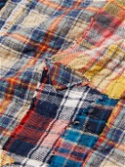 Greg Lauren - Shawl-Collar Patchwork Distressed Cotton-Flannel Overshirt - Blue