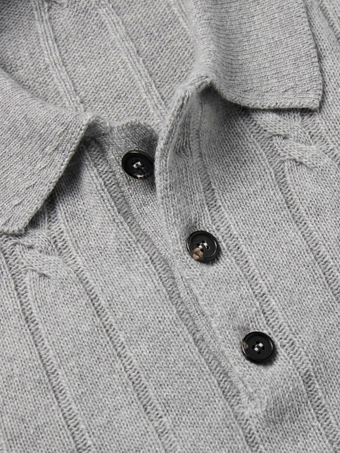 Incotex - Incotex Zanone Cable-Knit Virgin Wool and Cashmere-Blend Polo Shirt - Gray