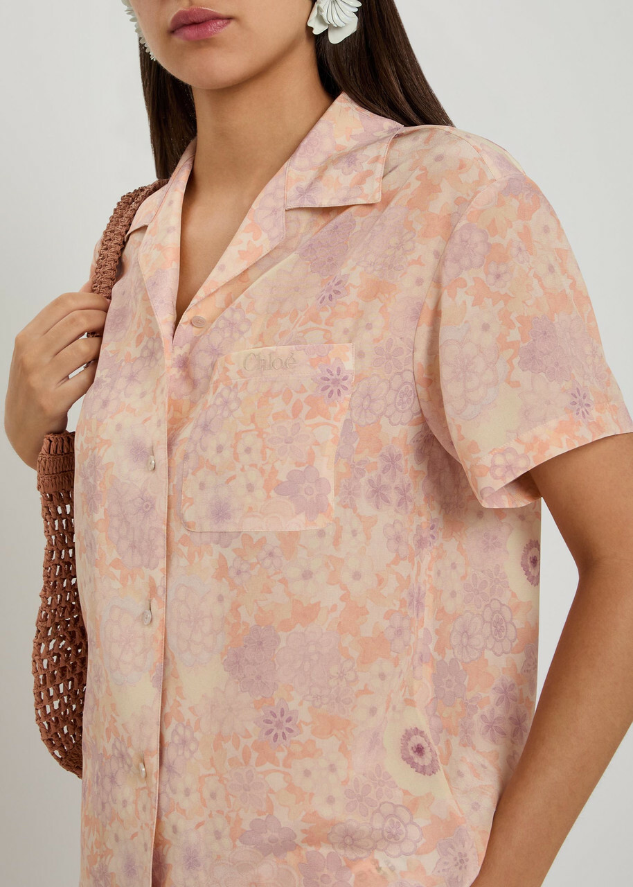 Chloe Floral-print Silk Shirt Pink