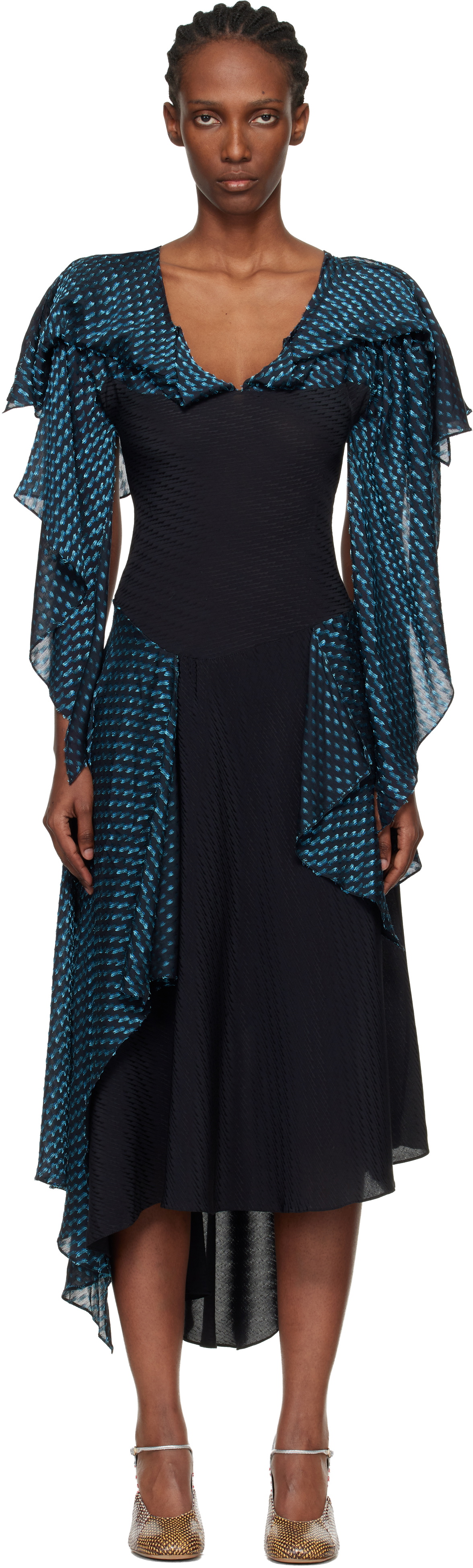 Kiko Kostadinov Black & Blue Plexus Midi Dress