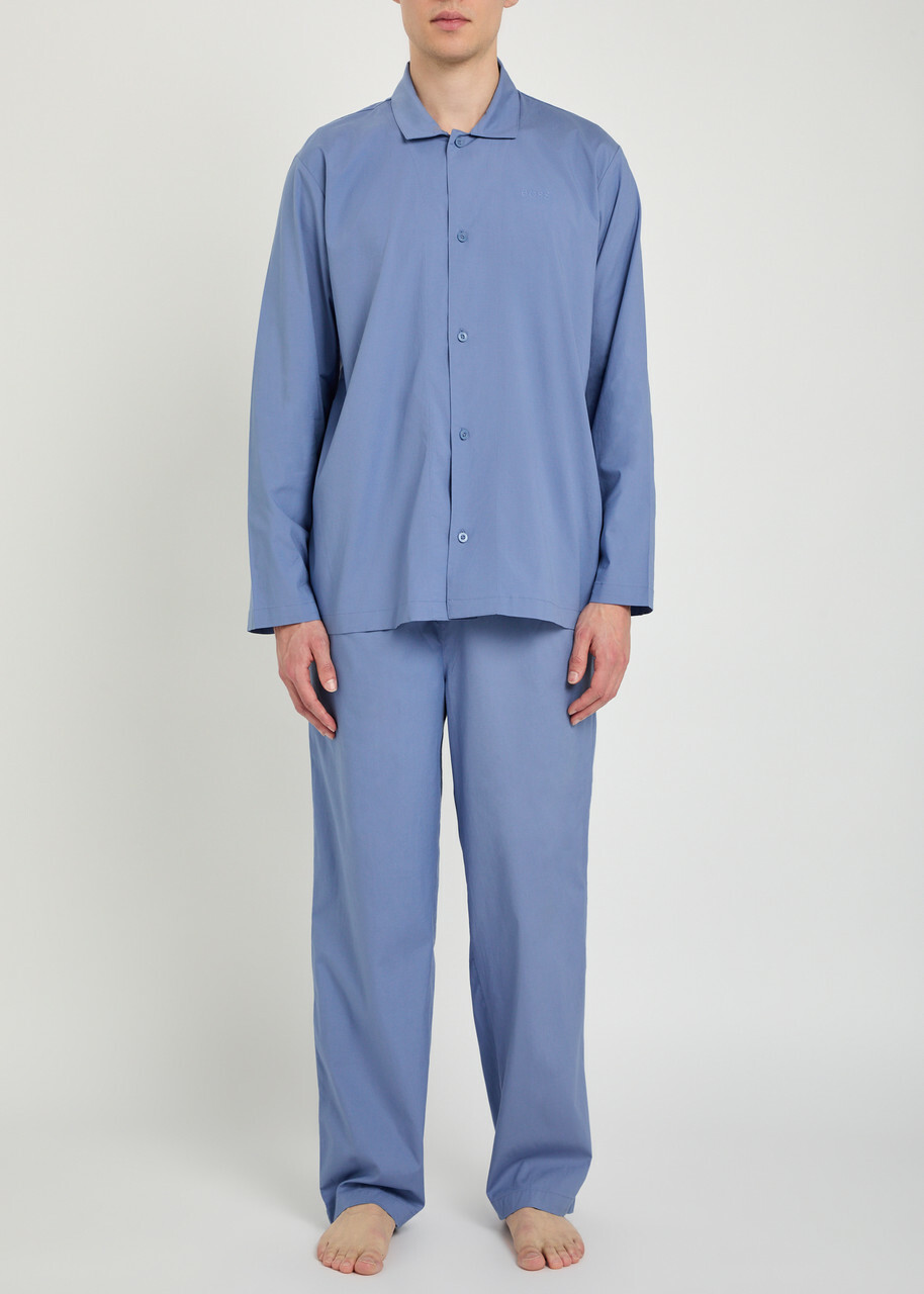 Boss Chris Logo-embroidered Woven Pyjama set Blue