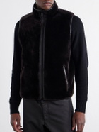 Moncler - Rysfen Logo-Appliquéd Leather-Trimmed Shearling and Quilted Shell Down Gilet - Brown