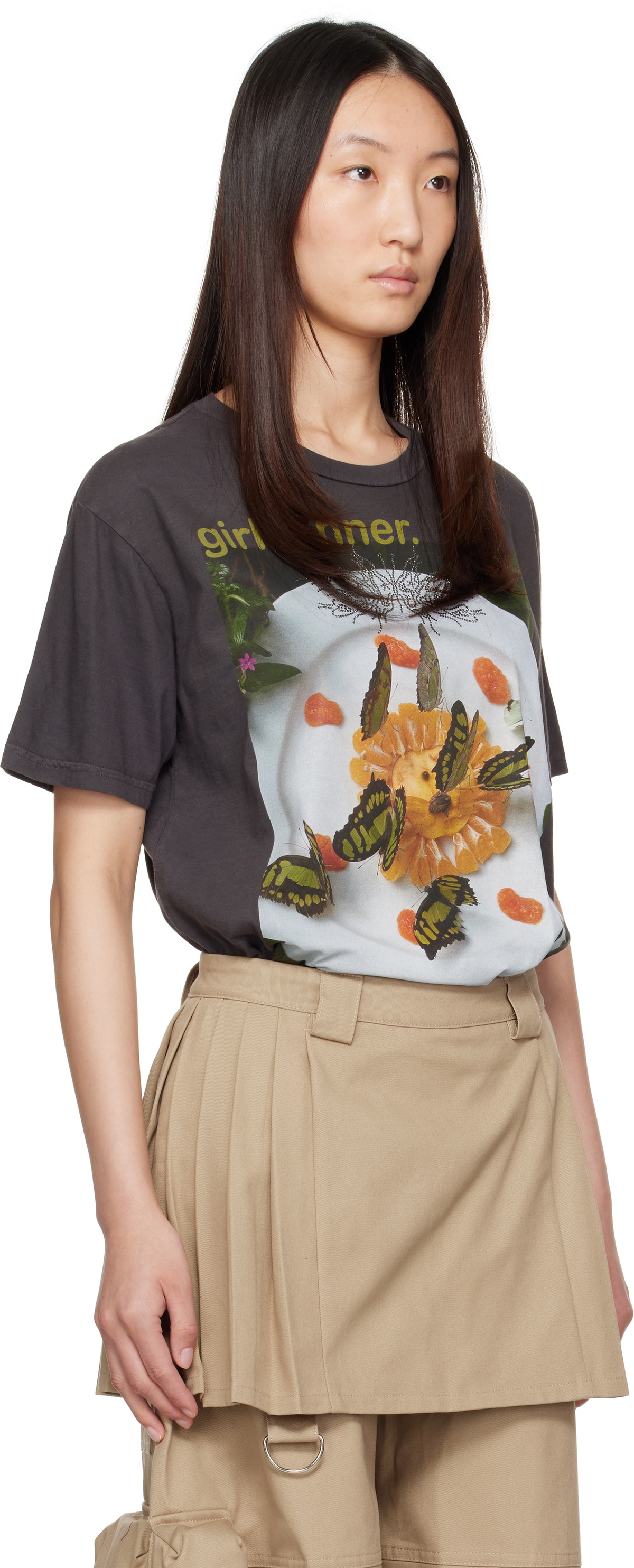 Collina Strada Gray 'Girl Dinner' Rhinestone T-shirt