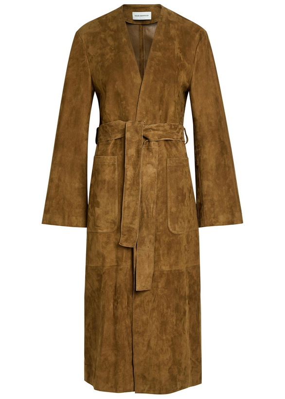 Photo: Nour Hammour Ruelle Belted Suede Coat Dark Brown