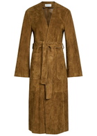 Nour Hammour Ruelle Belted Suede Coat Dark Brown