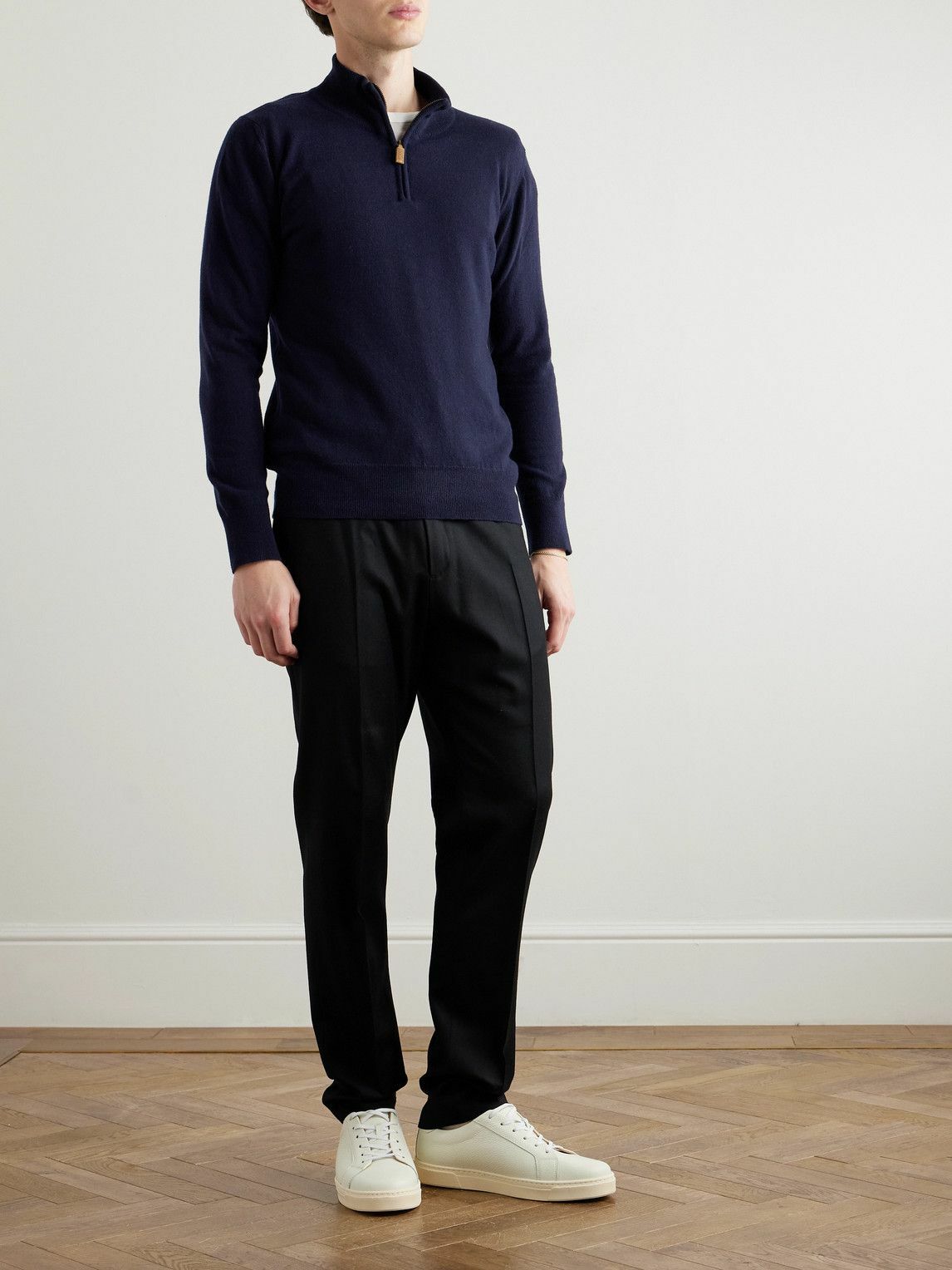 Kingsman - Merino Wool and Cashmere-Blend Half-Zip Sweater - Blue