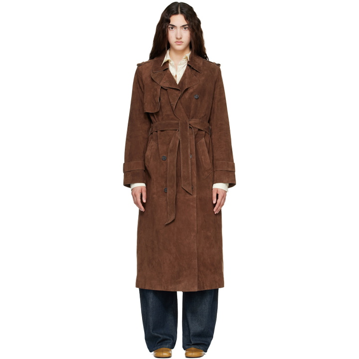 Photo: MACKAGE Brown Gael-SU Maxi Suede Trench Coat