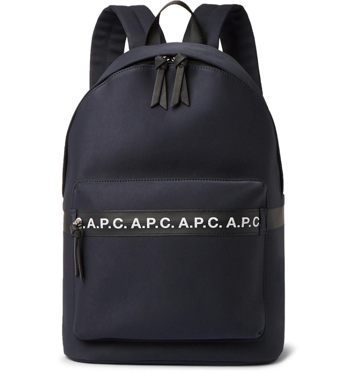 Photo: A.P.C. - Savile Logo-Print Tape-Trimmed Tech-Canvas Backpack - Blue